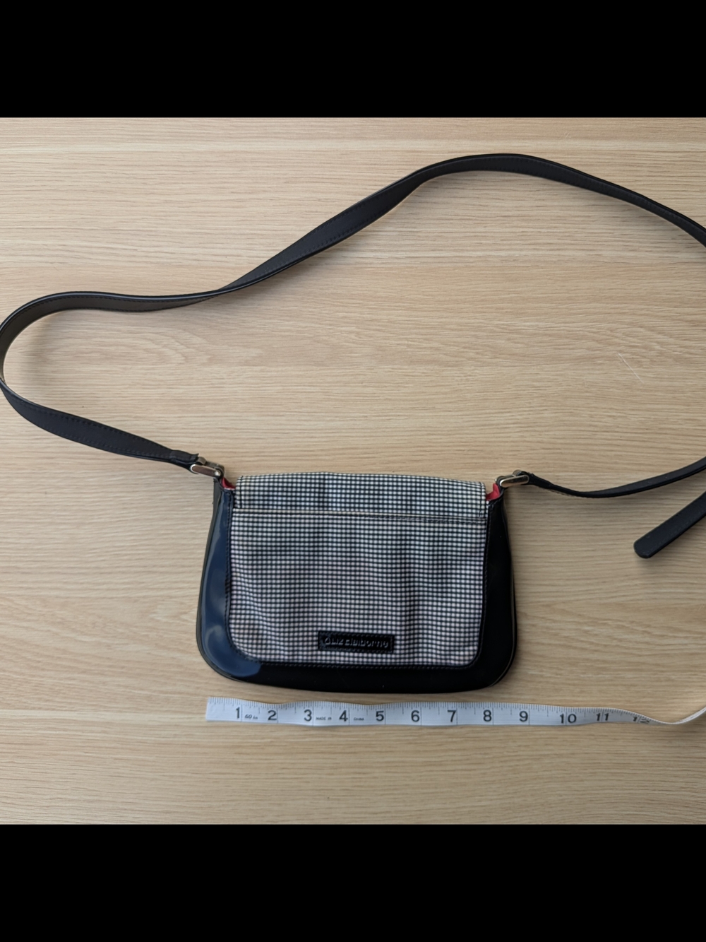 Liz Claiborne Vintage Black Crossbody with Houndstooth Flap